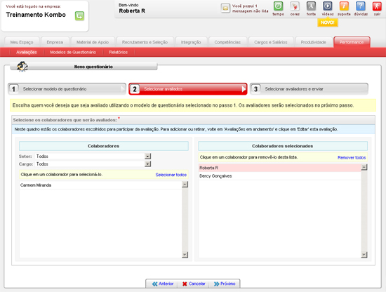Gerenciamento de envio de question&aacute;rio