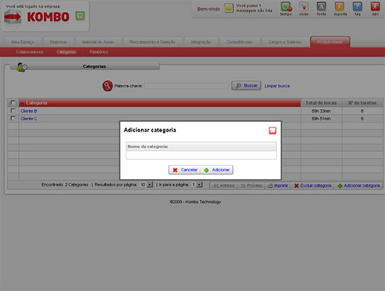 Inser&ccedil;&atilde;o de categorias